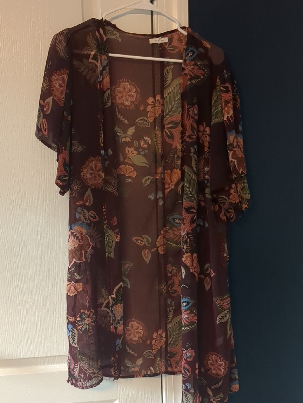 Maurices Burgundy Floral Sheer Kimono